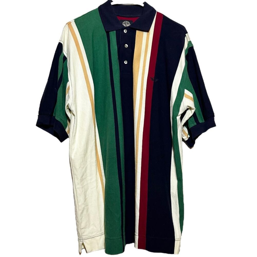 Vintage Dockers Polo Shirt Striped Embroidered Logo Short Sleeve Multicolor M